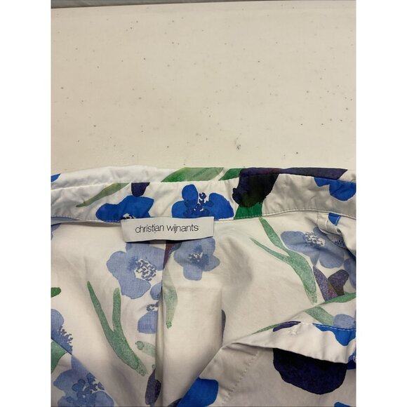 Christian Wijnants Antwerp top Size 38 Poplin Blue floral oversize preppy US M/L - Picture 3 of 9